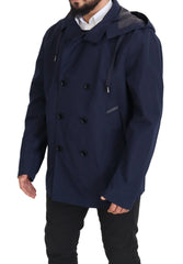 Dolce & Gabbana Blue Hooded Double Breasted Coat Jacket - IT58 | XXL - Parkas