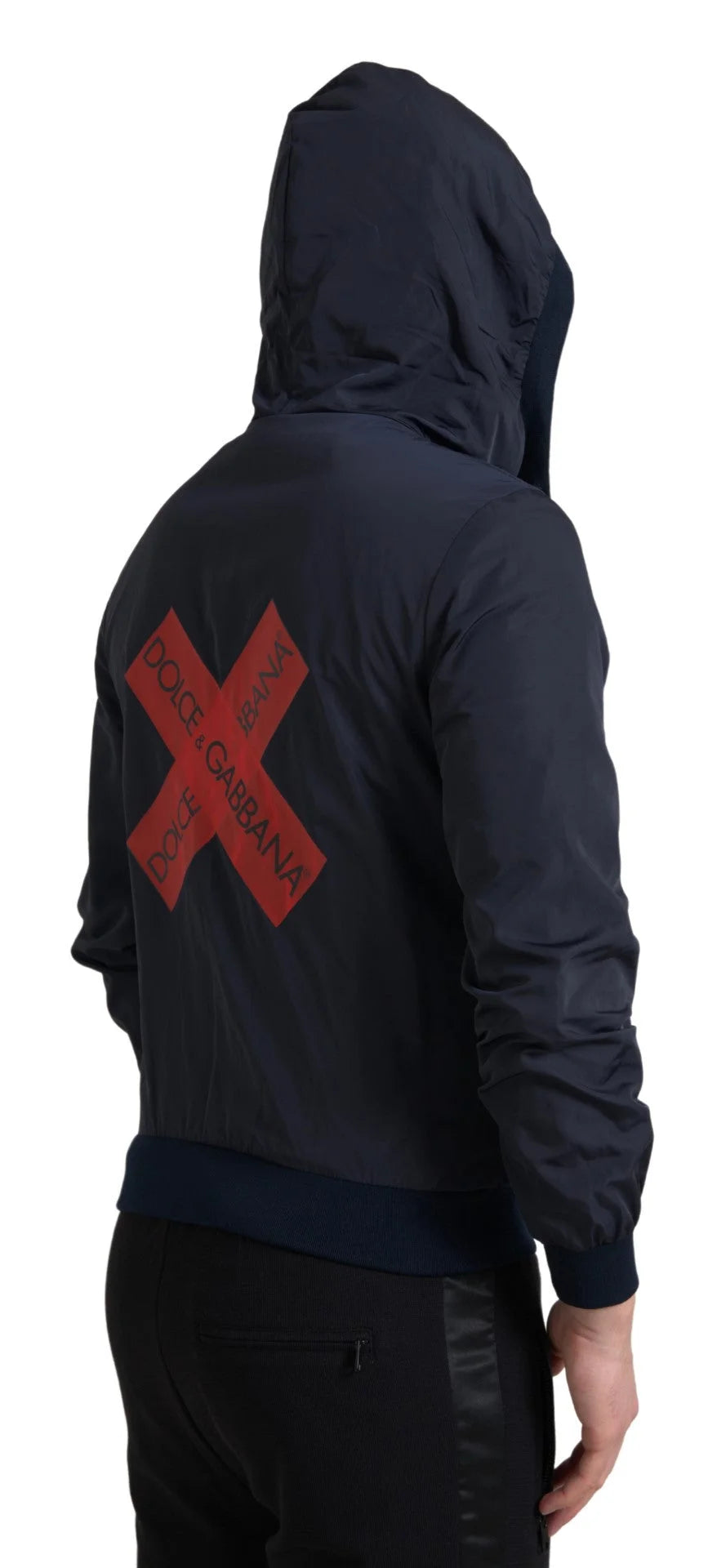 Dolce & Gabbana Blue Hooded Logo Polyester Full Zip Sweater - IT46 | S - Hoodies