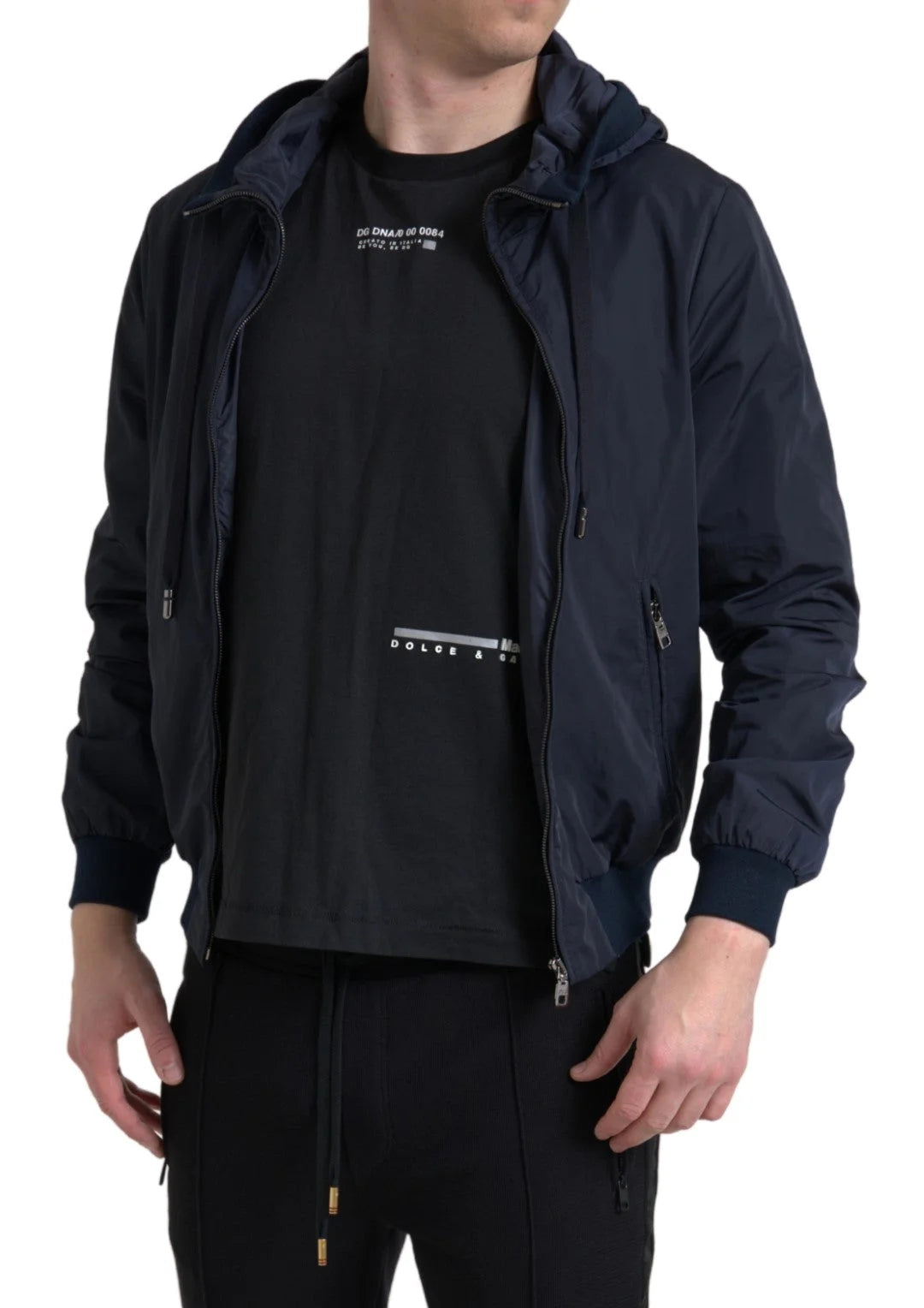 Dolce & Gabbana Blue Hooded Logo Polyester Full Zip Sweater - IT46 | S - Hoodies