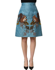 Dolce & Gabbana Blue Jacquard Embroidered A-line Skirt