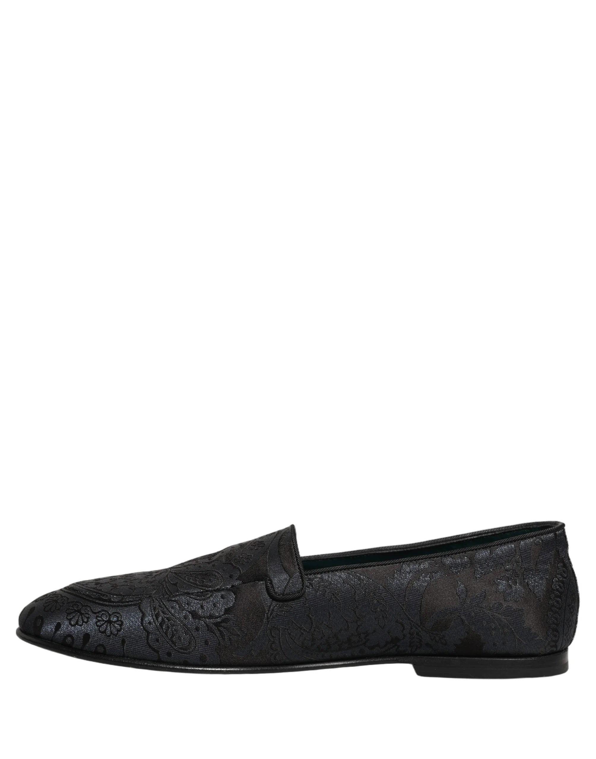 Dolce & Gabbana Blue Jacquard Leather Slip On Loafers Shoes - EU43/US10