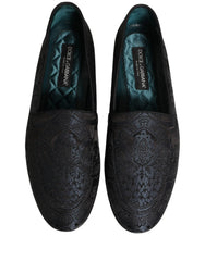 Dolce & Gabbana Blue Jacquard Leather Slip On Loafers Shoes - EU43/US10