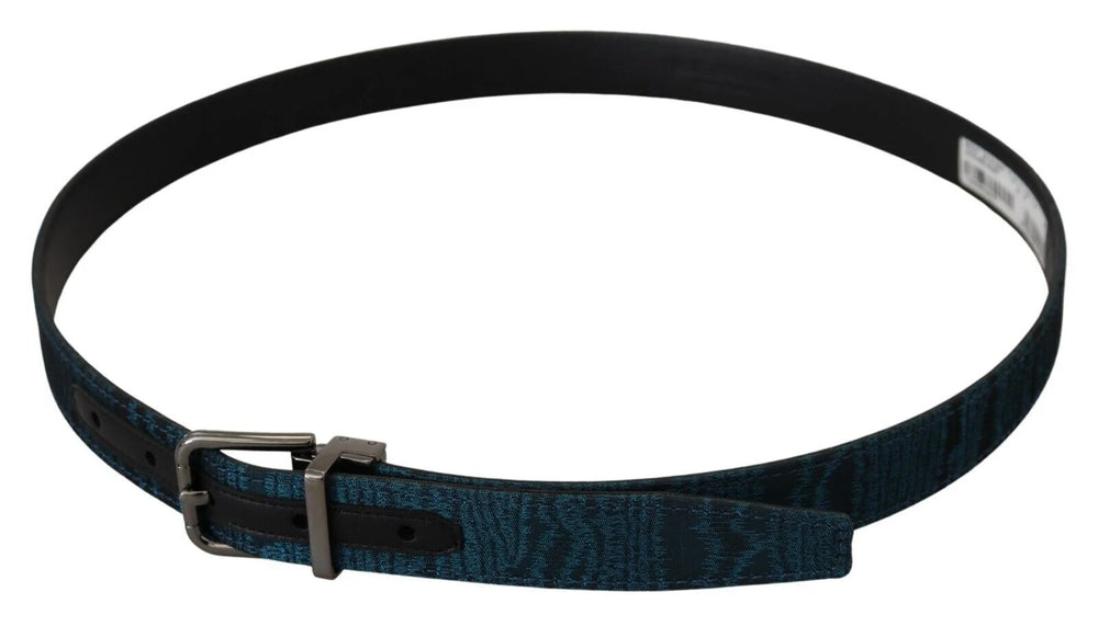 Dolce & Gabbana Blue Jacquard Moire Silver Metal Belt Men - 90 cm / 36 Inches - Belts