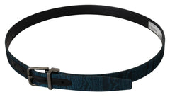 Dolce & Gabbana Blue Jacquard Moire Silver Metal Belt Men - 90 cm / 36 Inches - Belts
