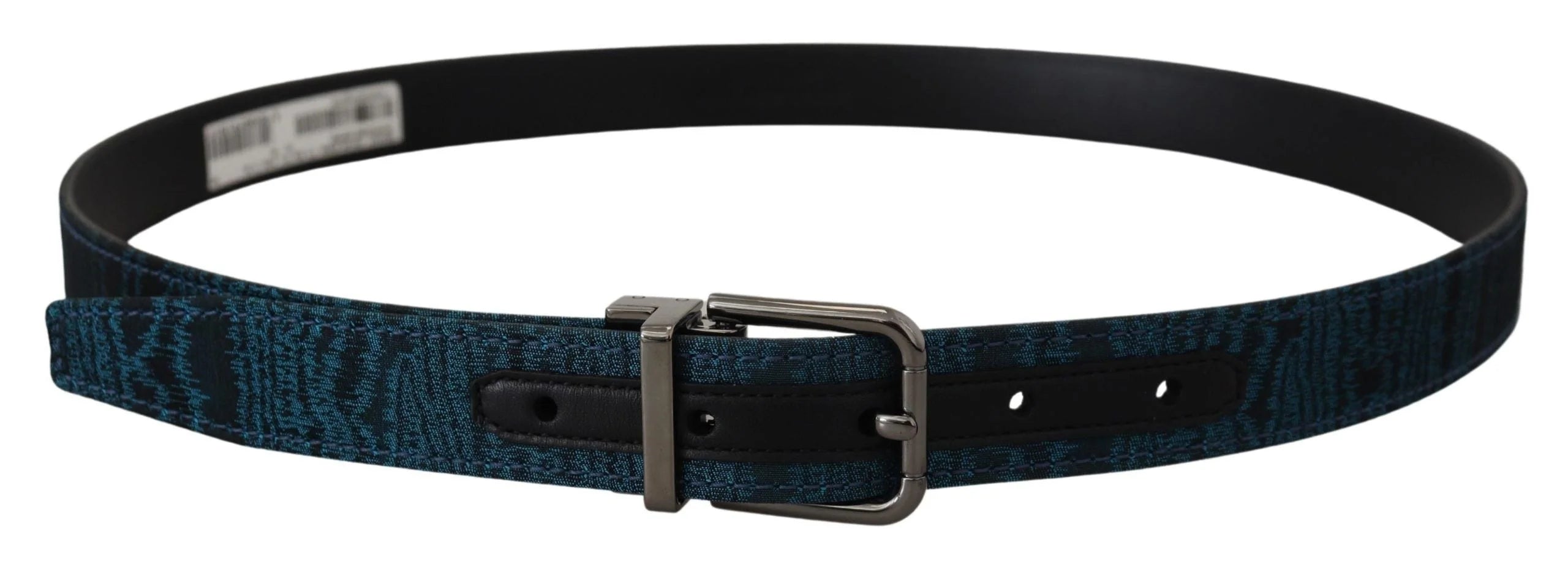 Dolce & Gabbana Blue Jacquard Moire Silver Metal Belt Men - 90 cm / 36 Inches - Belts