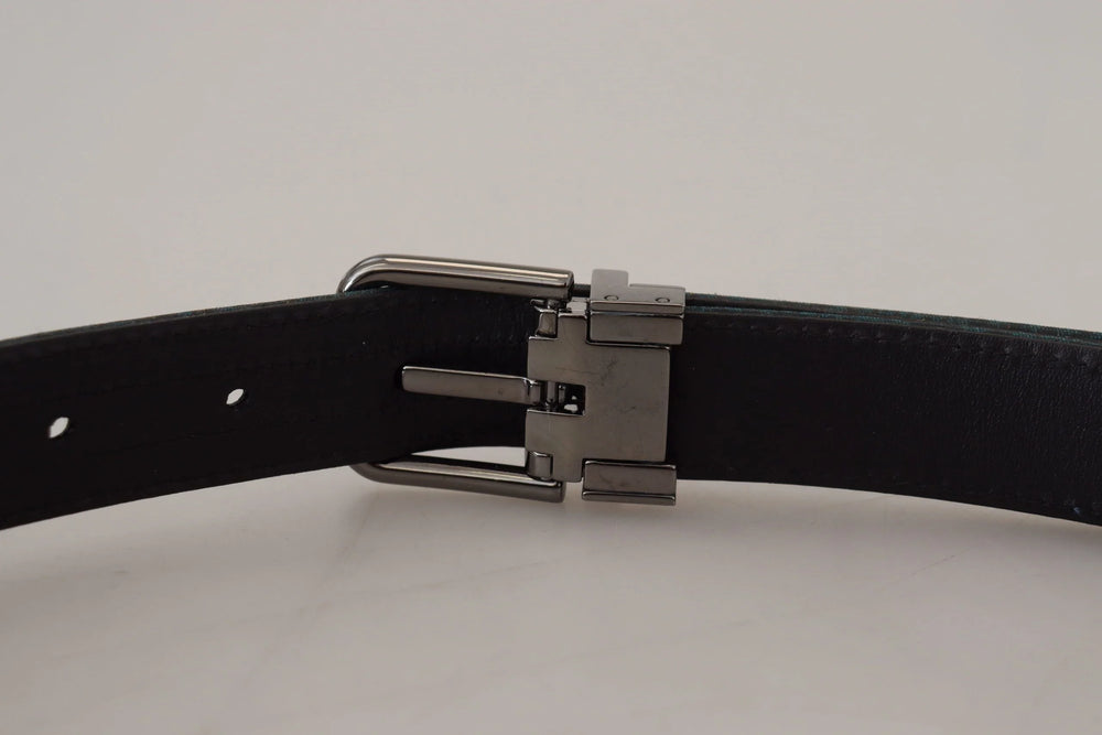 Dolce & Gabbana Blue Jacquard Moire Silver Metal Belt Men - 90 cm / 36 Inches - Belts