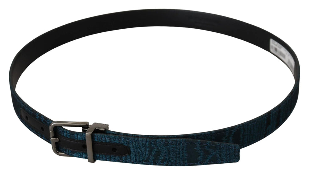 Dolce & Gabbana Blue Jacquard Moire Silver Metal Belt Men - 90 cm / 36 Inches - Belts