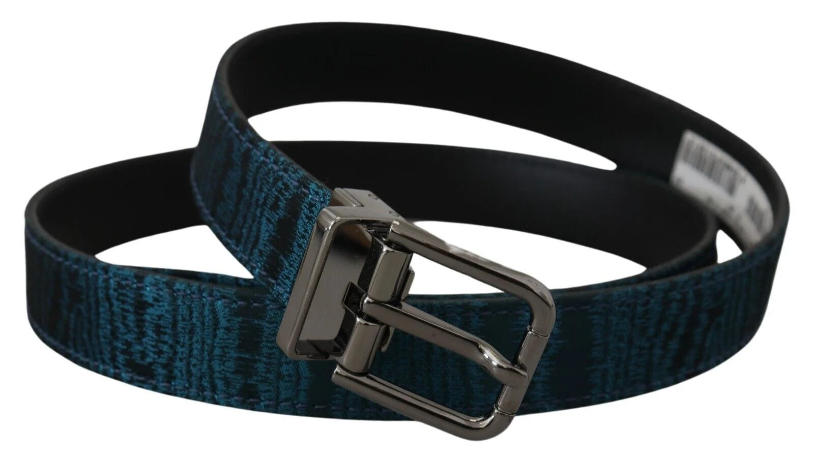 Dolce & Gabbana Blue Jacquard Moire Silver Metal Belt Men - 90 cm / 36 Inches - Belts