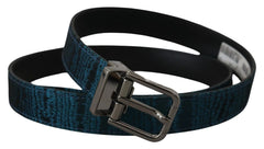 Dolce & Gabbana Blue Jacquard Moire Silver Metal Belt Men - 90 cm / 36 Inches - Belts
