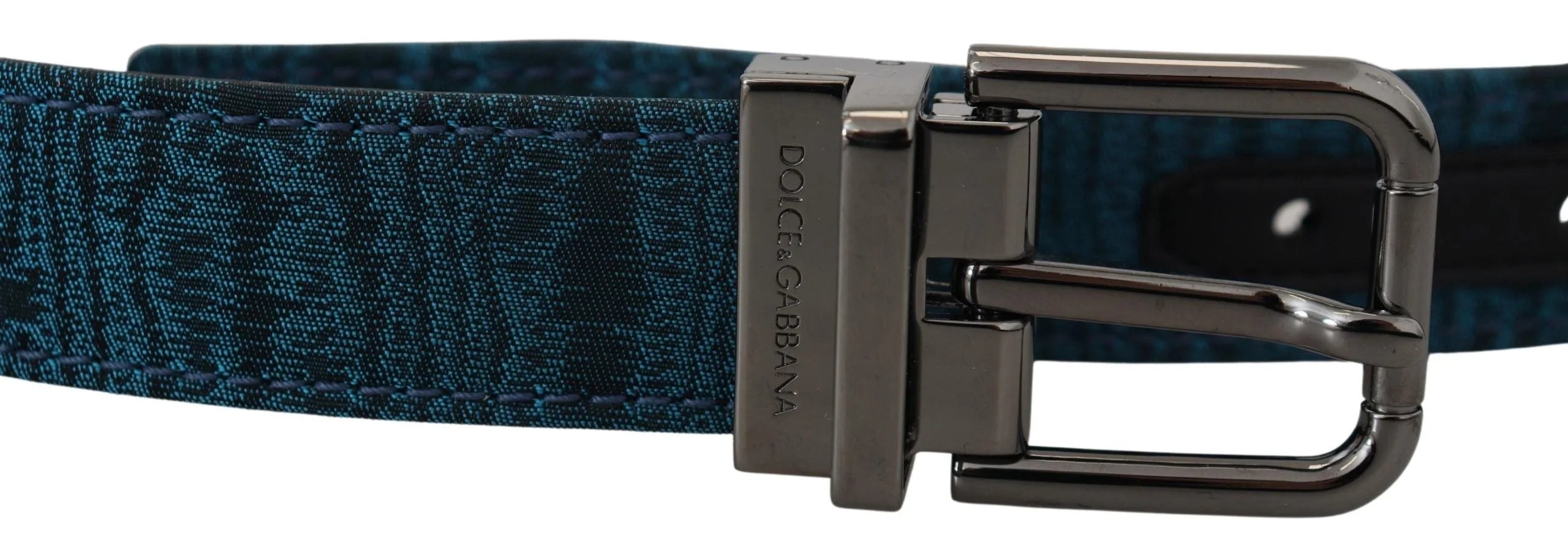 Dolce & Gabbana Blue Jacquard Moire Silver Metal Belt Men - 90 cm / 36 Inches - Belts