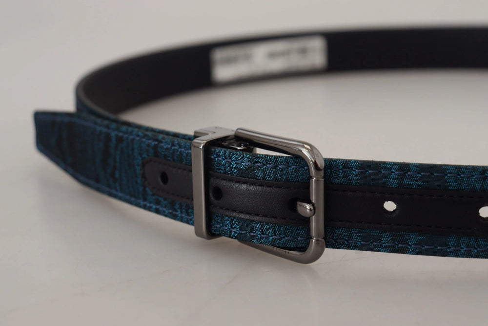 Dolce & Gabbana Blue Jacquard Moire Silver Metal Belt Men - 90 cm / 36 Inches - Belts