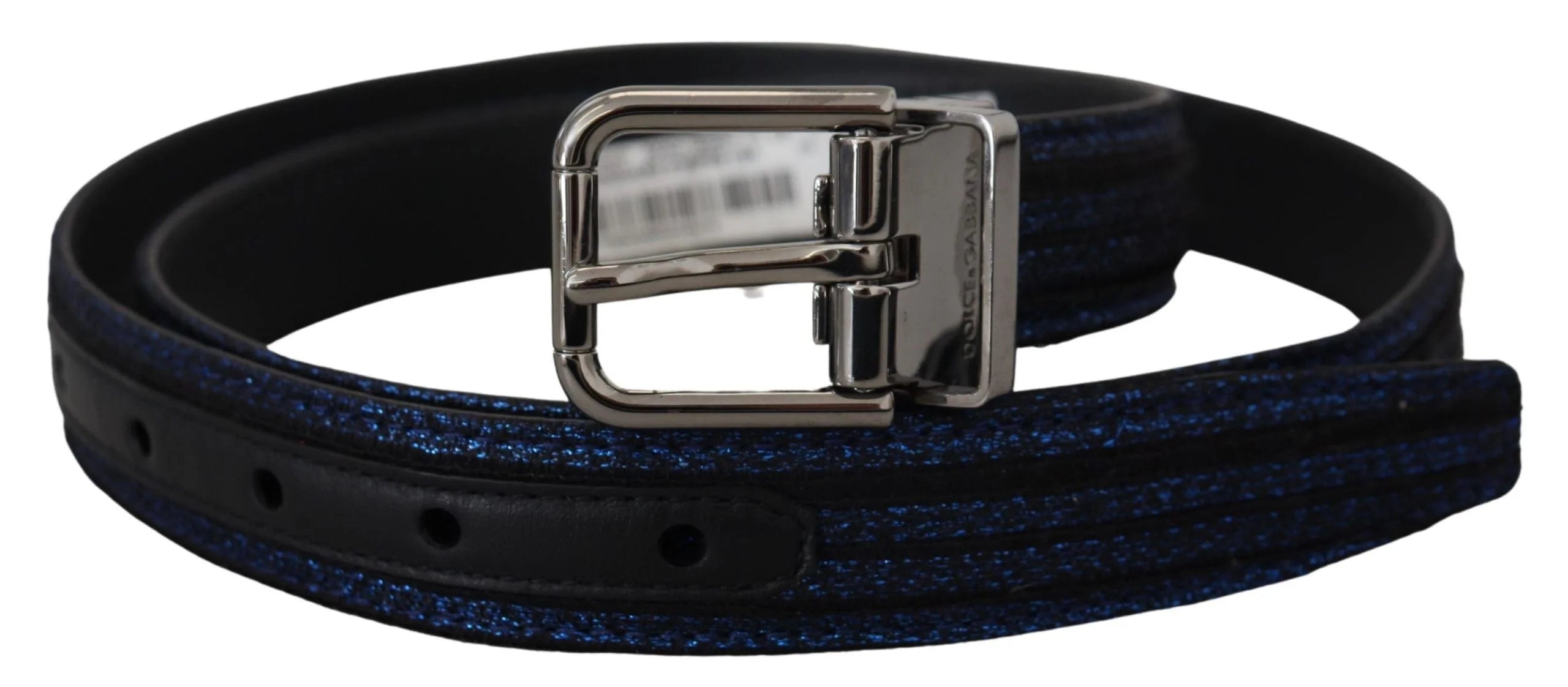 Dolce & Gabbana Blue Jacquard Stripe Silver Buckle Belt - 90 cm / 36 Inches - Belts