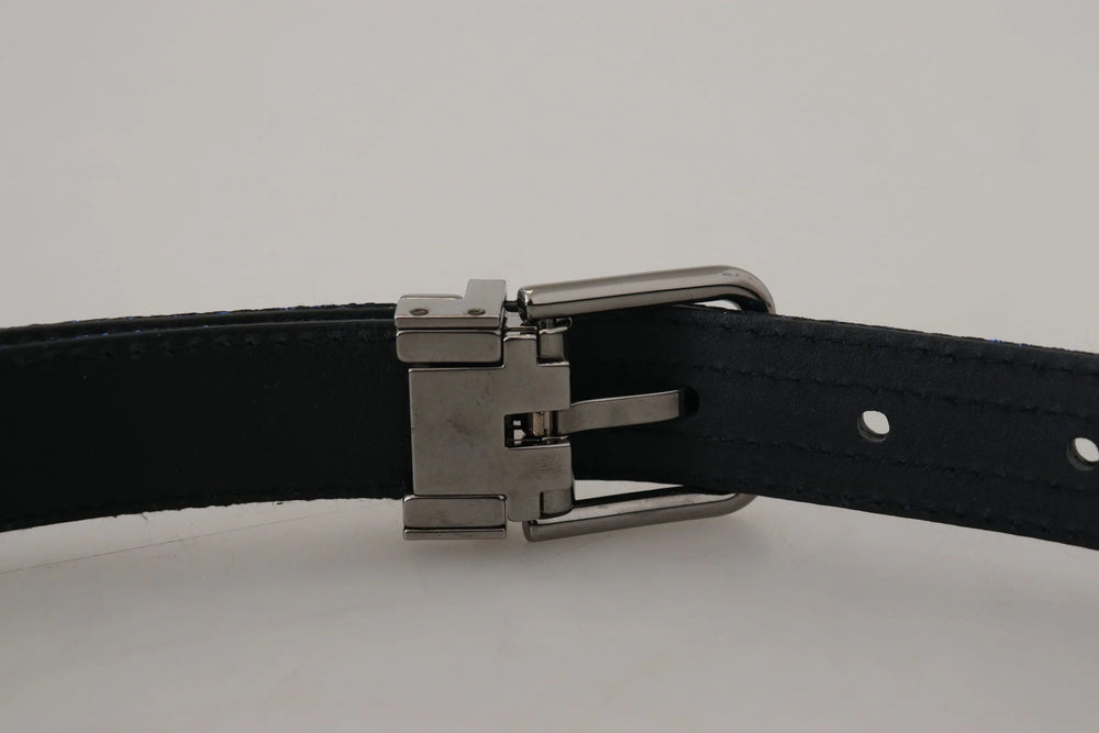 Dolce & Gabbana Blue Jacquard Stripe Silver Buckle Belt - 90 cm / 36 Inches - Belts
