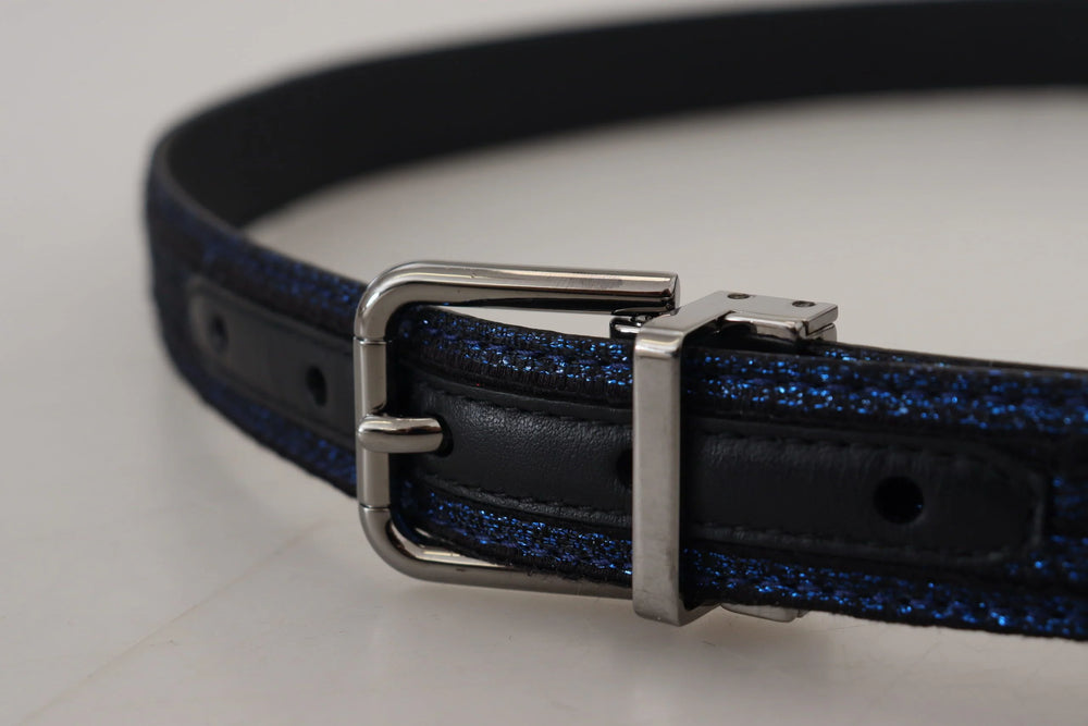Dolce & Gabbana Blue Jacquard Stripe Silver Buckle Belt - 90 cm / 36 Inches - Belts
