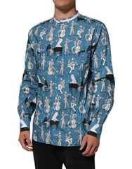 Dolce & Gabbana Blue Jazz Printed Cotton Button Front Shirt - IT42 | XL - Shirts