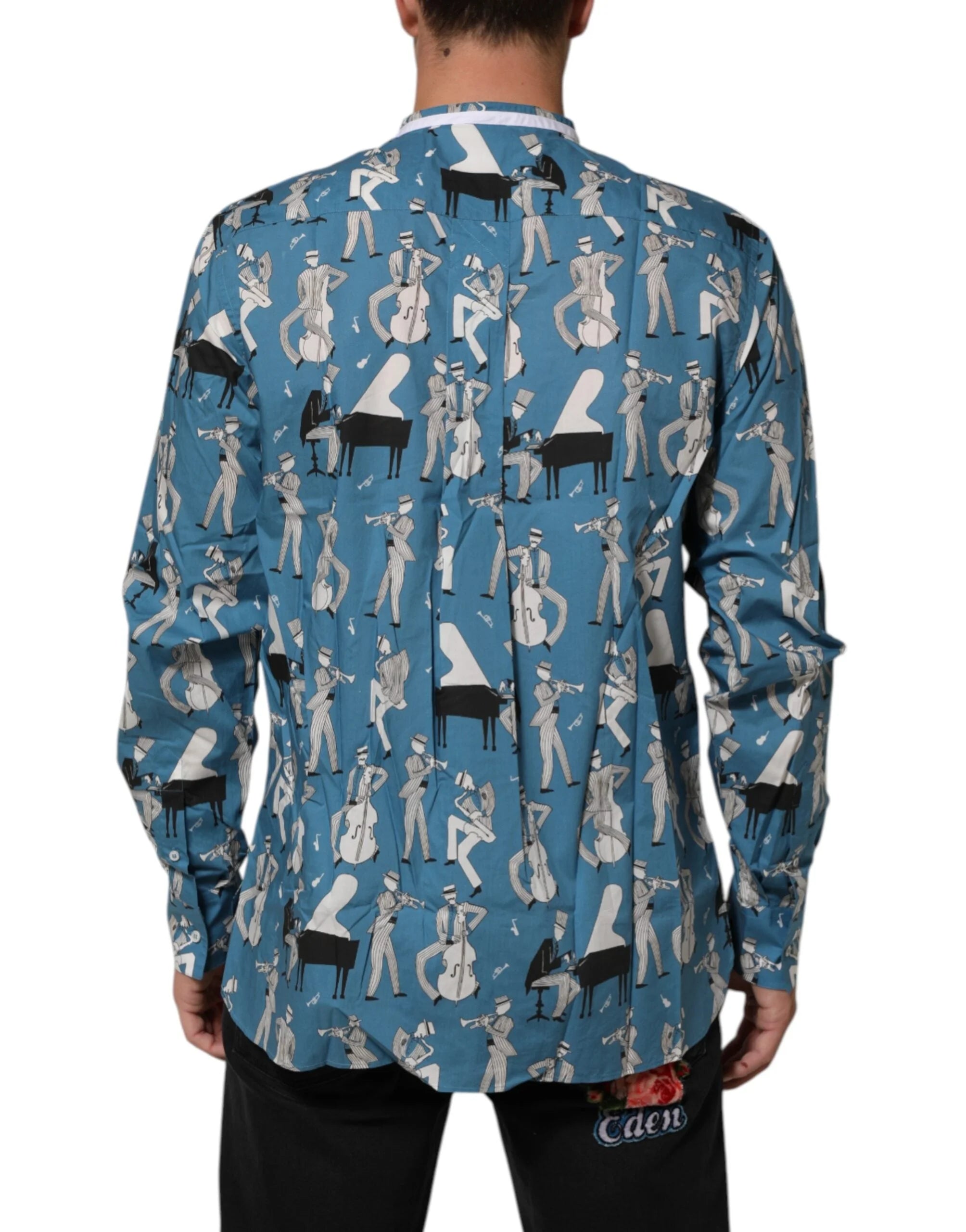 Dolce & Gabbana Blue Jazz Printed Cotton Button Front Shirt - IT42 | XL - Shirts