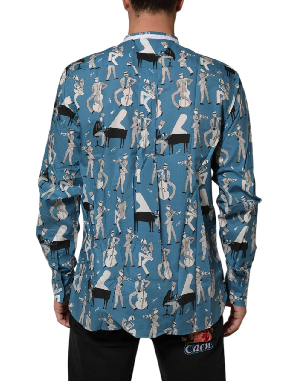 Dolce & Gabbana Blue Jazz Printed Cotton Button Front Shirt - IT42 | XL - Shirts