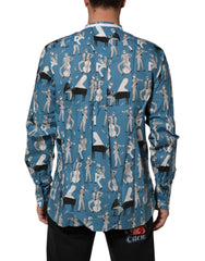 Dolce & Gabbana Blue Jazz Printed Cotton Button Front Shirt - IT42 | XL - Shirts