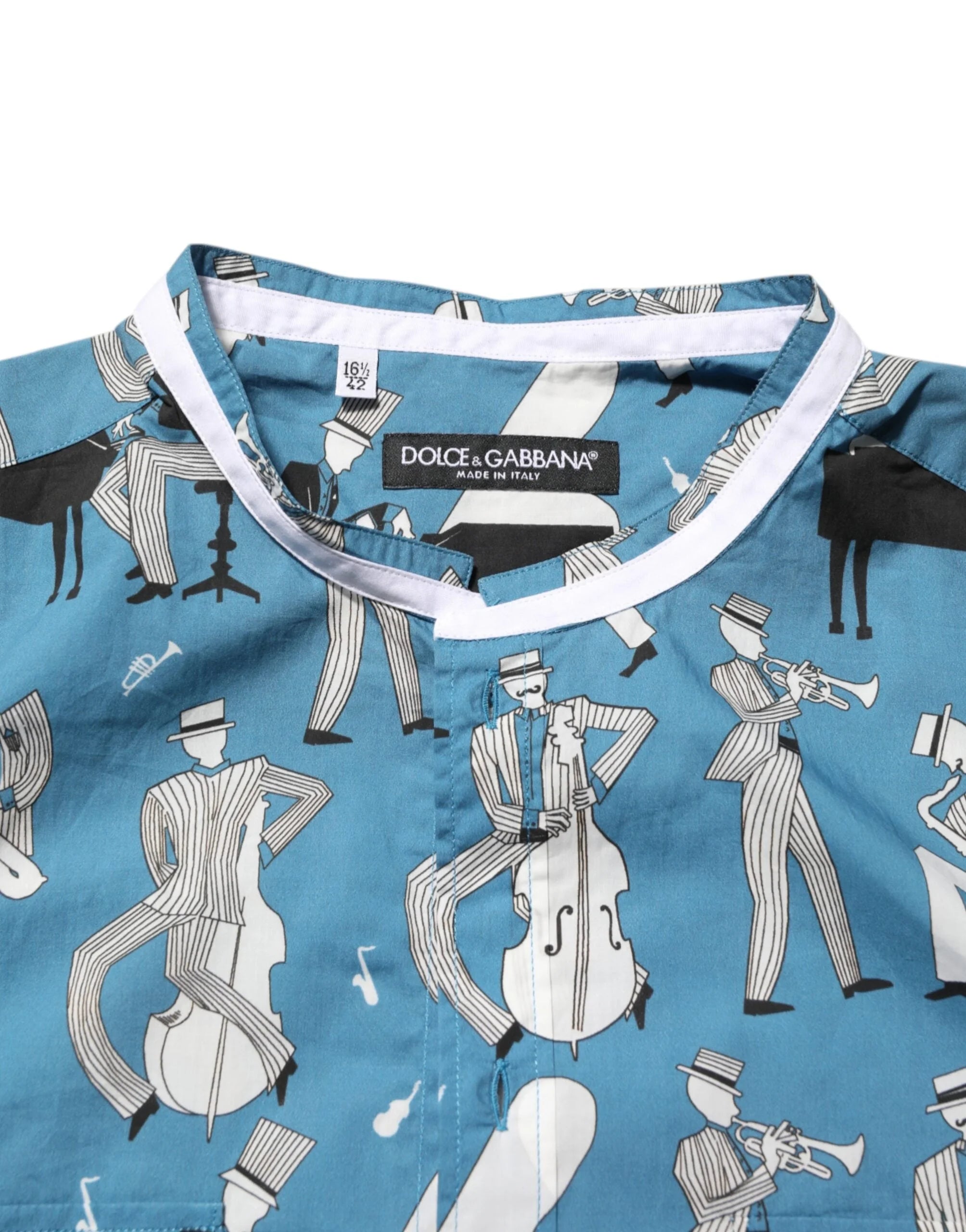 Dolce & Gabbana Blue Jazz Printed Cotton Button Front Shirt - IT42 | XL - Shirts