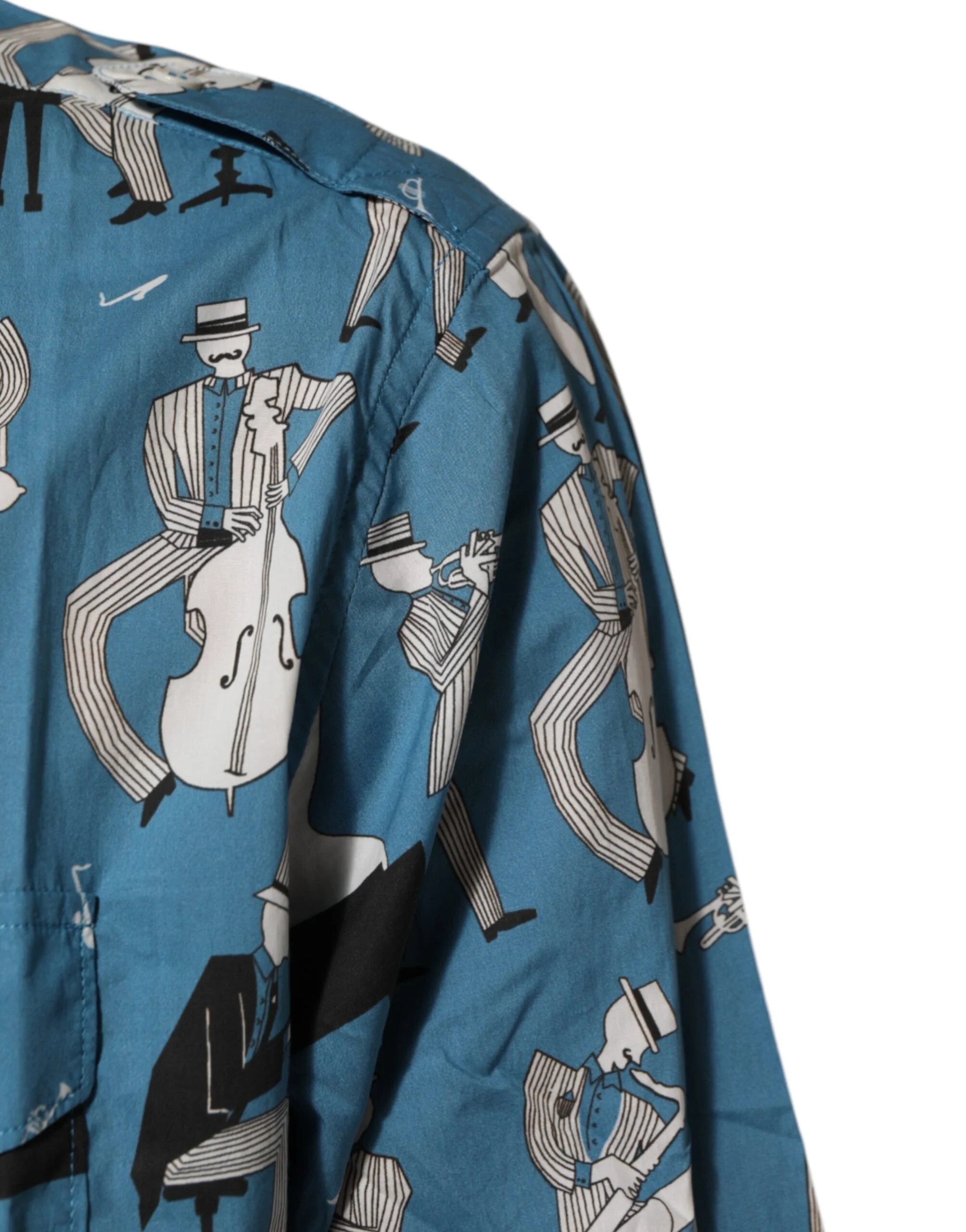 Dolce & Gabbana Blue Jazz Printed Cotton Button Front Shirt - IT42 | XL - Shirts