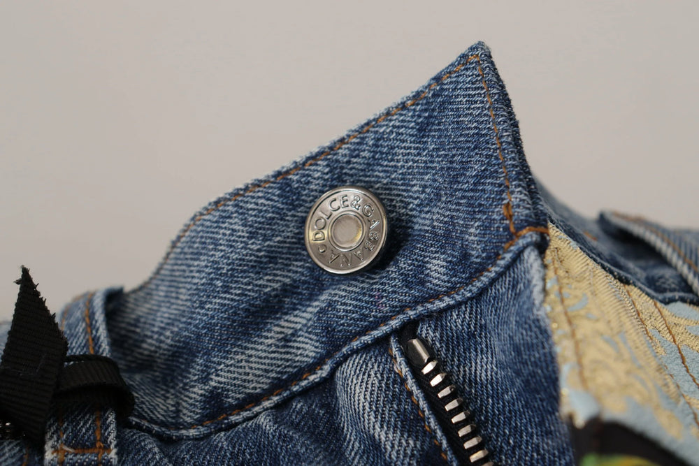 Dolce & Gabbana Blue Jeans Jacquard Majolica High Waist Pants - IT36 | XS - Jeans