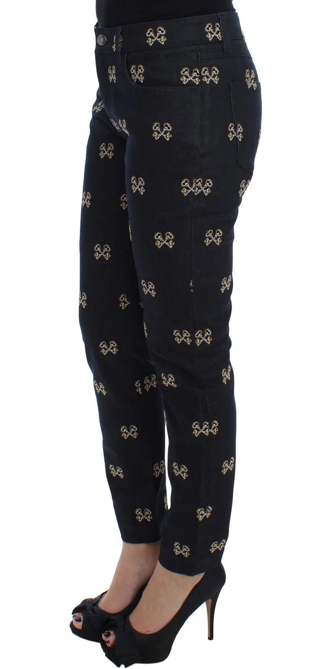 Dolce & Gabbana Blue Key Embroidered Slim Fit KATE Jeans - Jeans