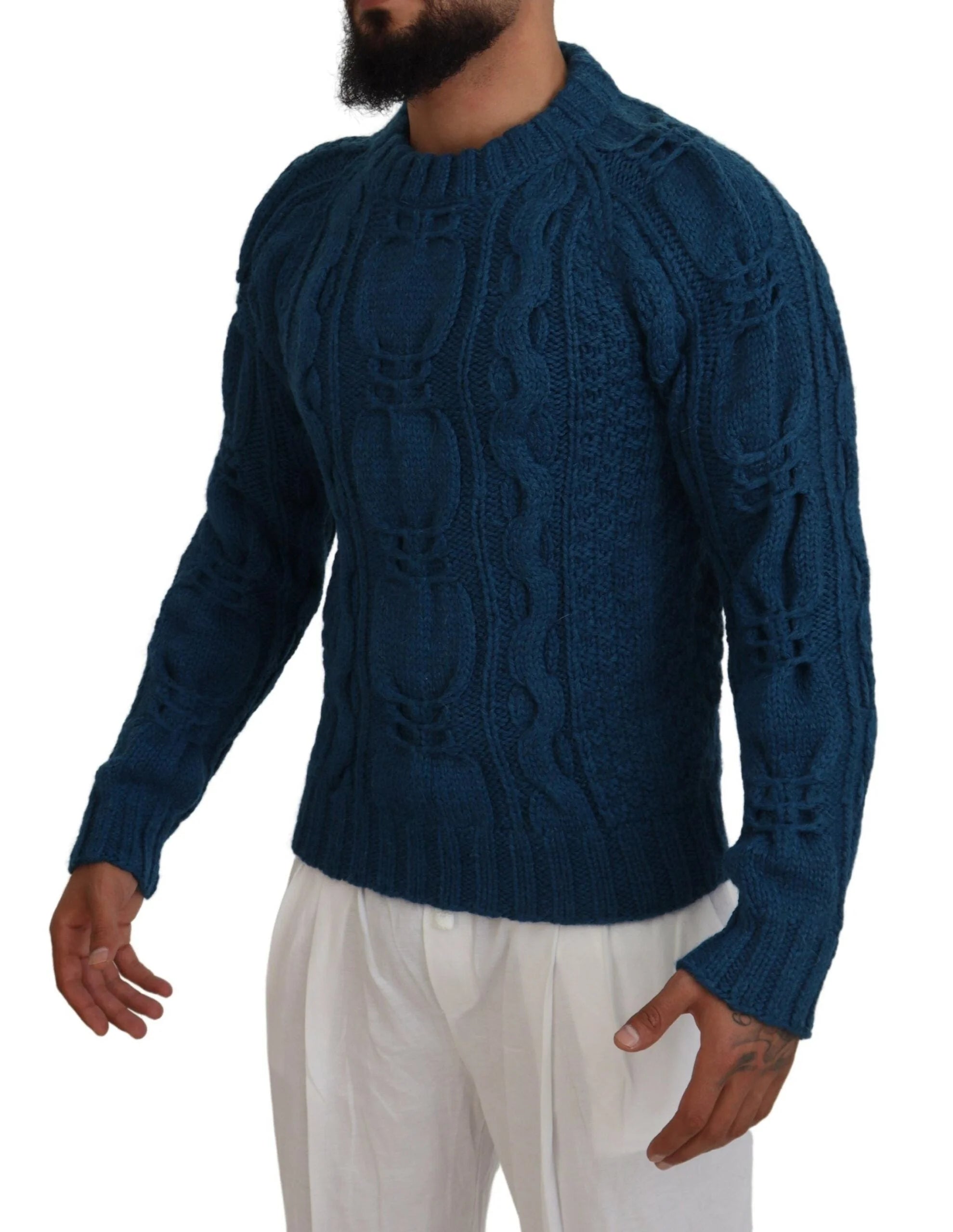 Dolce & Gabbana Blue Knitted Wool Alpaca Pullover Sweater - Sweaters