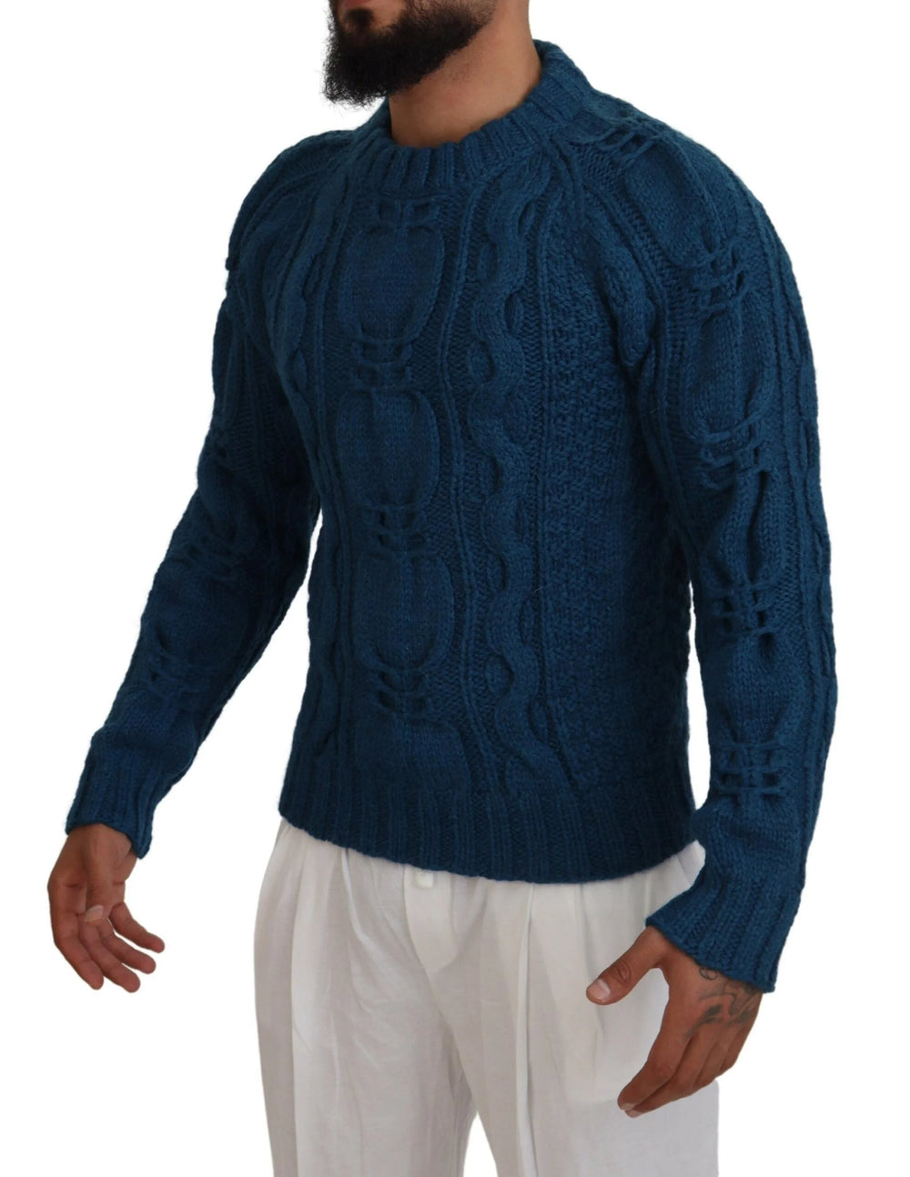 Dolce & Gabbana Blue Knitted Wool Alpaca Pullover Sweater - Sweaters
