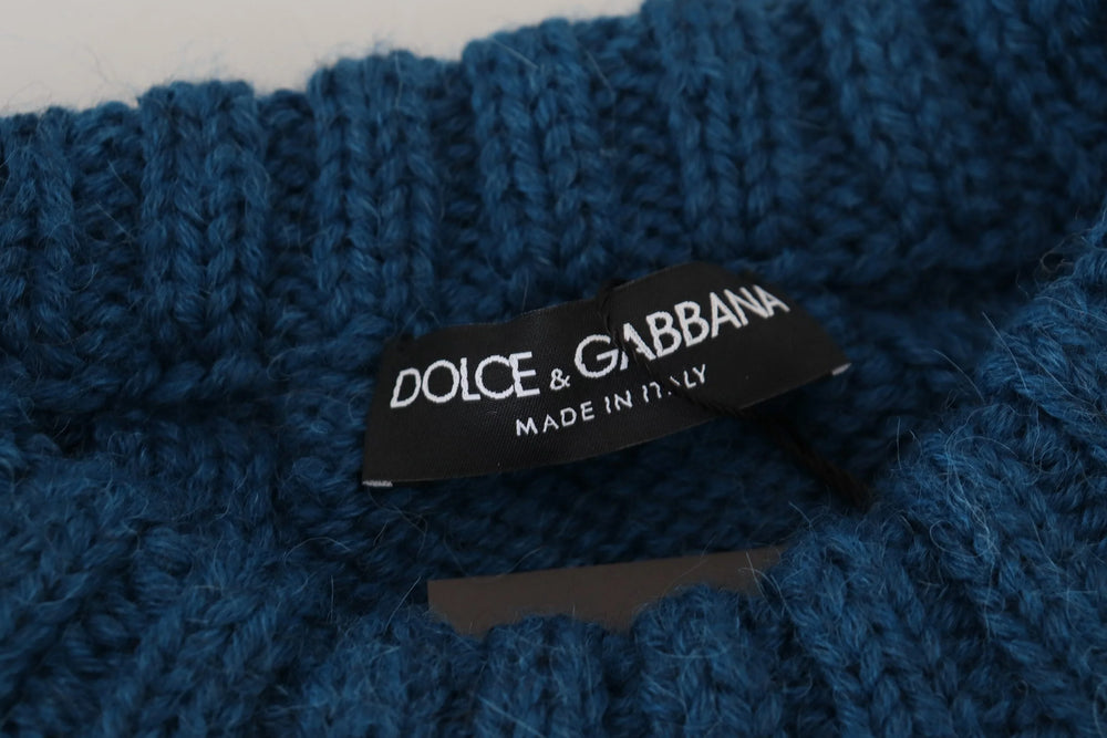 Dolce & Gabbana Blue Knitted Wool Alpaca Pullover Sweater - Sweaters