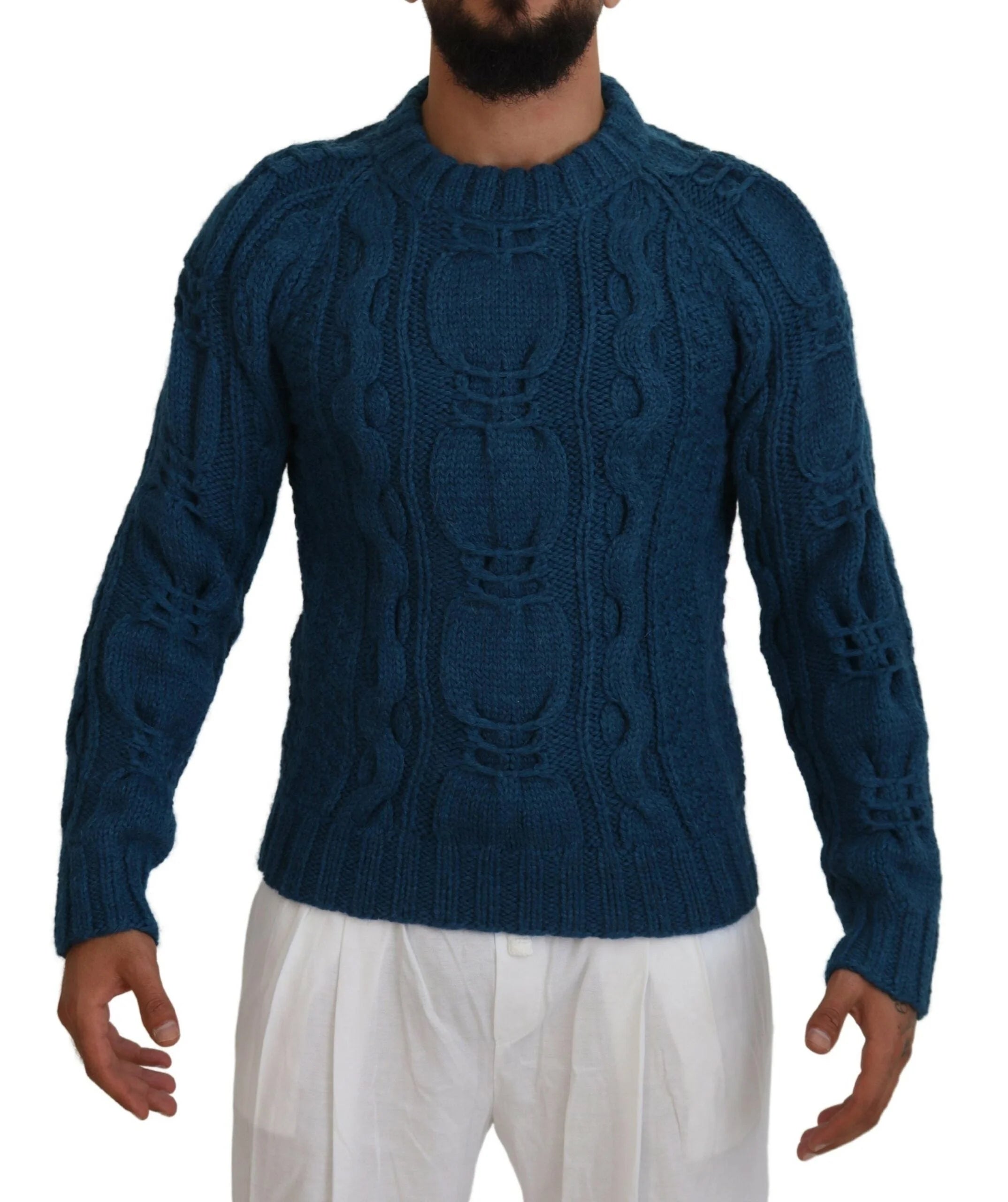 Dolce & Gabbana Blue Knitted Wool Alpaca Pullover Sweater - Sweaters