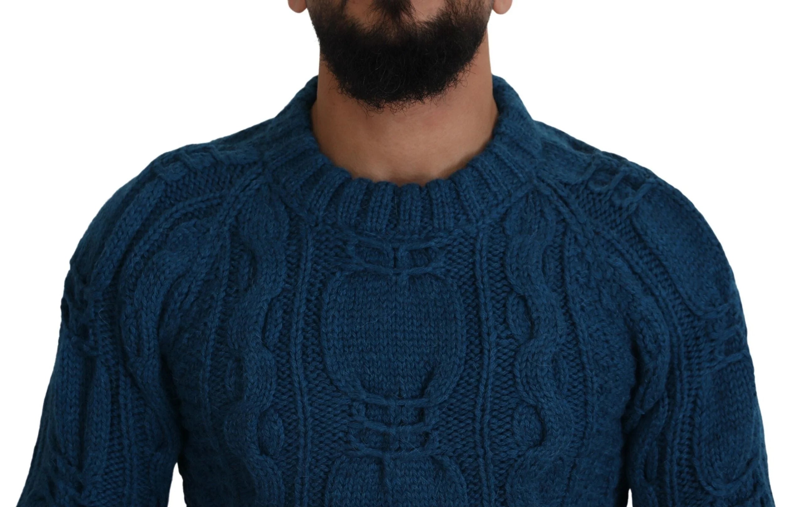 Dolce & Gabbana Blue Knitted Wool Alpaca Pullover Sweater - Sweaters