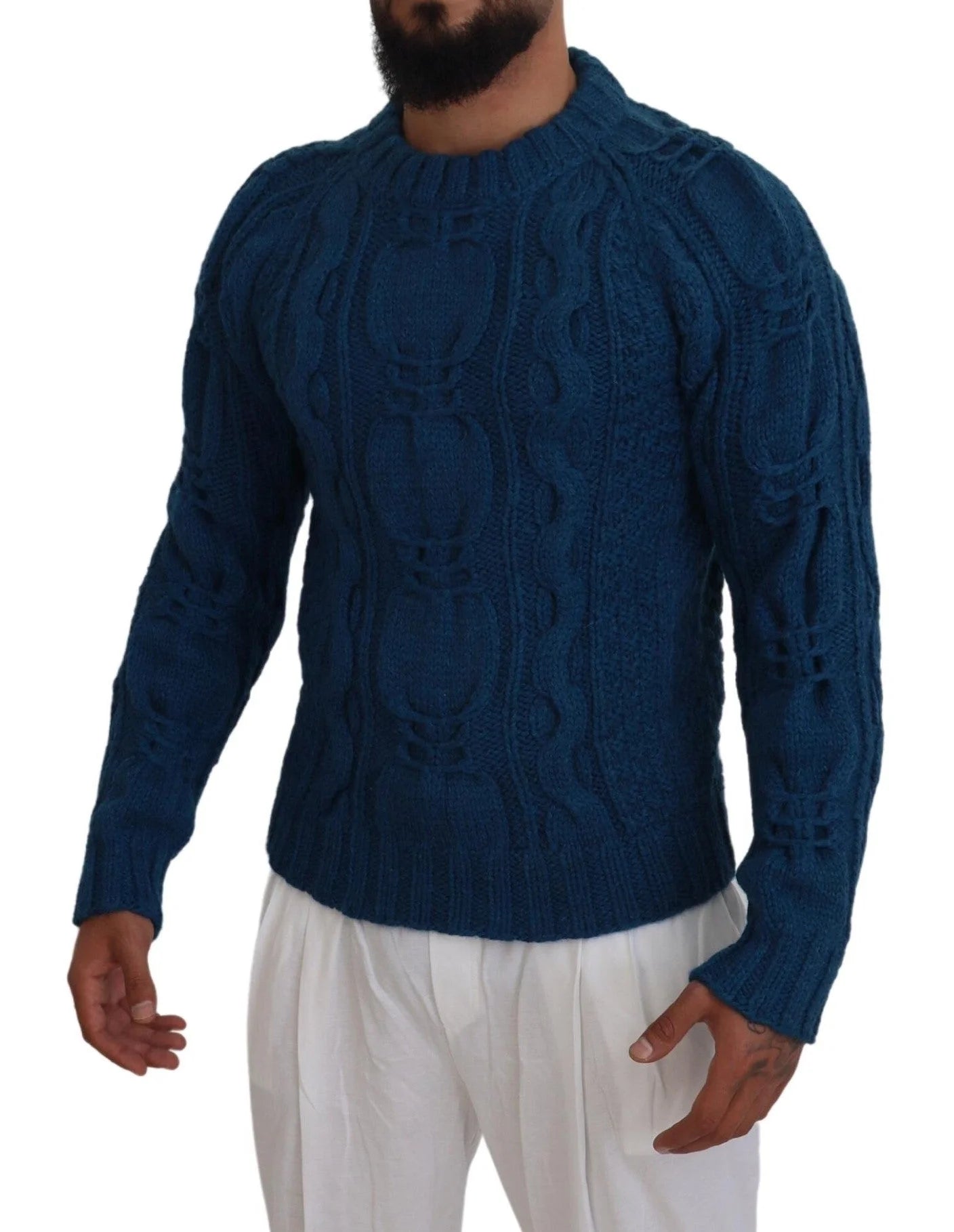 Dolce & Gabbana Blue Knitted Wool Alpaca Pullover Sweater - Sweaters