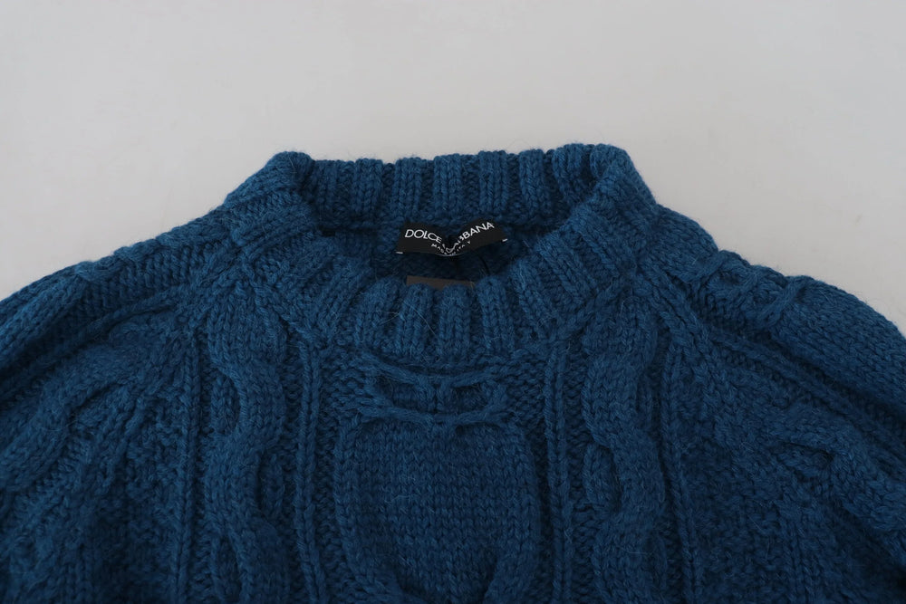 Dolce & Gabbana Blue Knitted Wool Alpaca Pullover Sweater - Sweaters