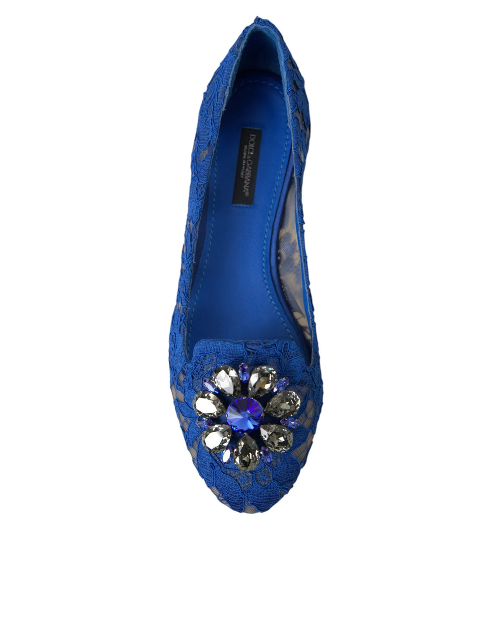 Dolce & Gabbana Ballerinas aus blauer Spitze mit Kristallen, Loafers, Schuhe