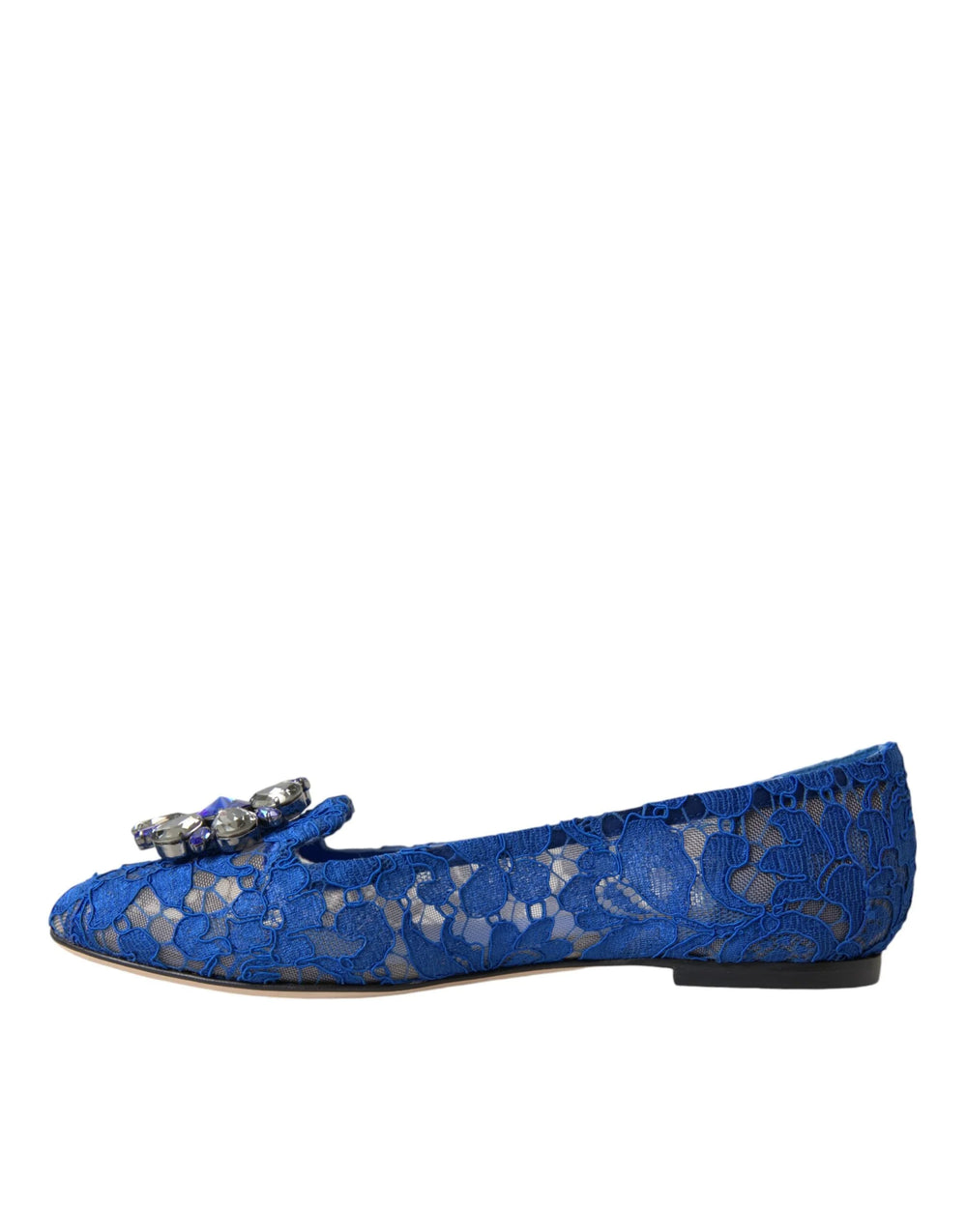 Dolce & Gabbana Ballerinas aus blauer Spitze mit Kristallen, Loafers, Schuhe