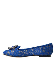 Dolce & Gabbana Ballerinas aus blauer Spitze mit Kristallen, Loafers, Schuhe