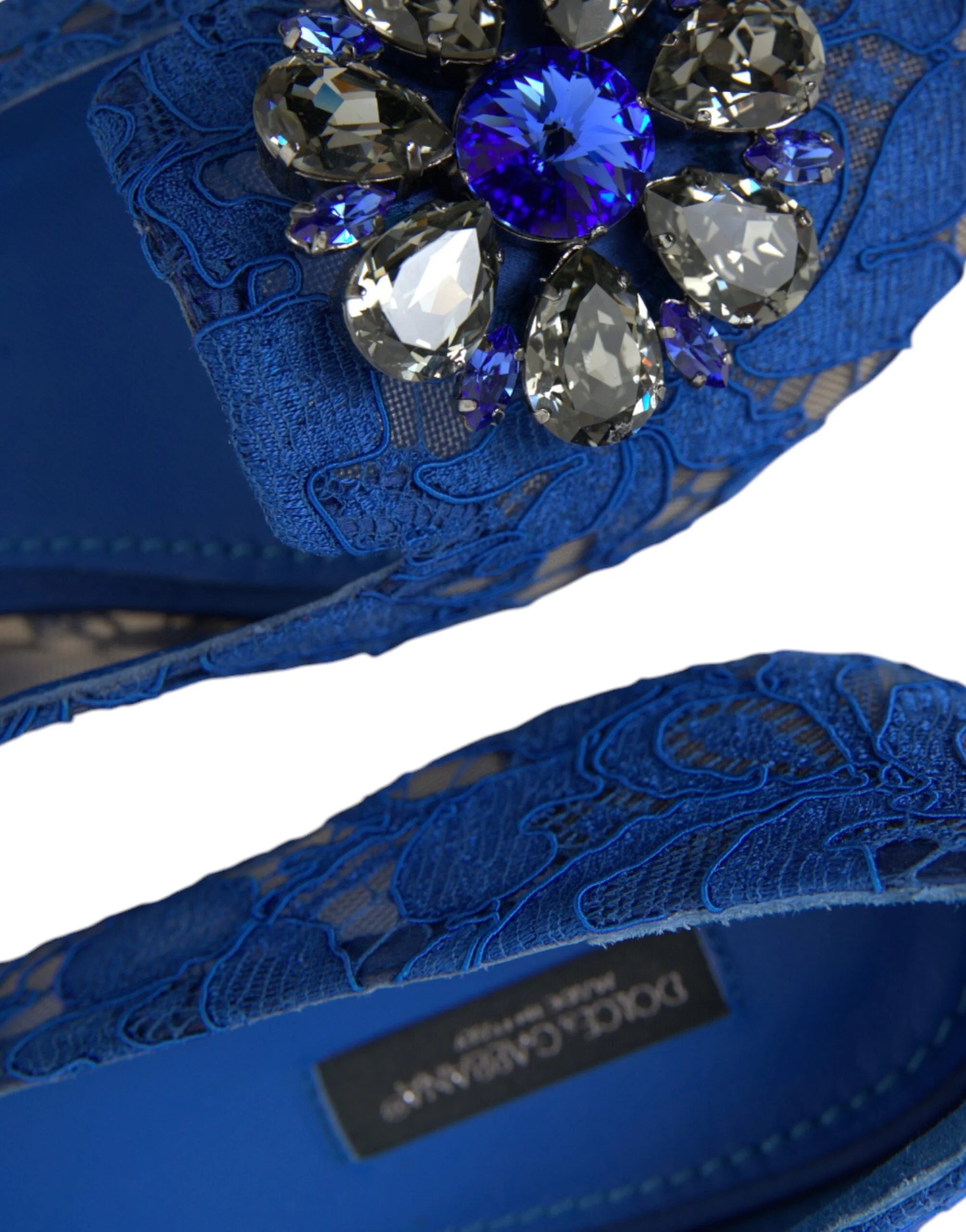 Dolce & Gabbana Ballerinas aus blauer Spitze mit Kristallen, Loafers, Schuhe