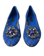 Dolce & Gabbana Ballerinas aus blauer Spitze mit Kristallen, Loafers, Schuhe