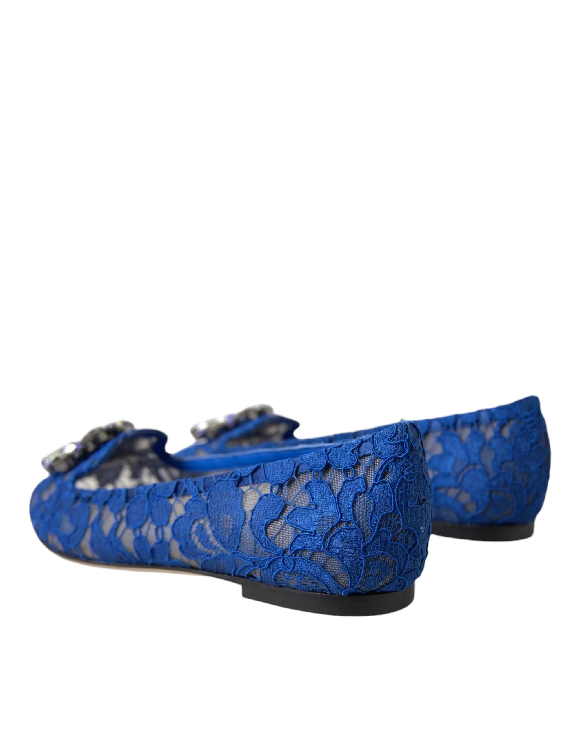 Dolce & Gabbana Ballerinas aus blauer Spitze mit Kristallen, Loafers, Schuhe