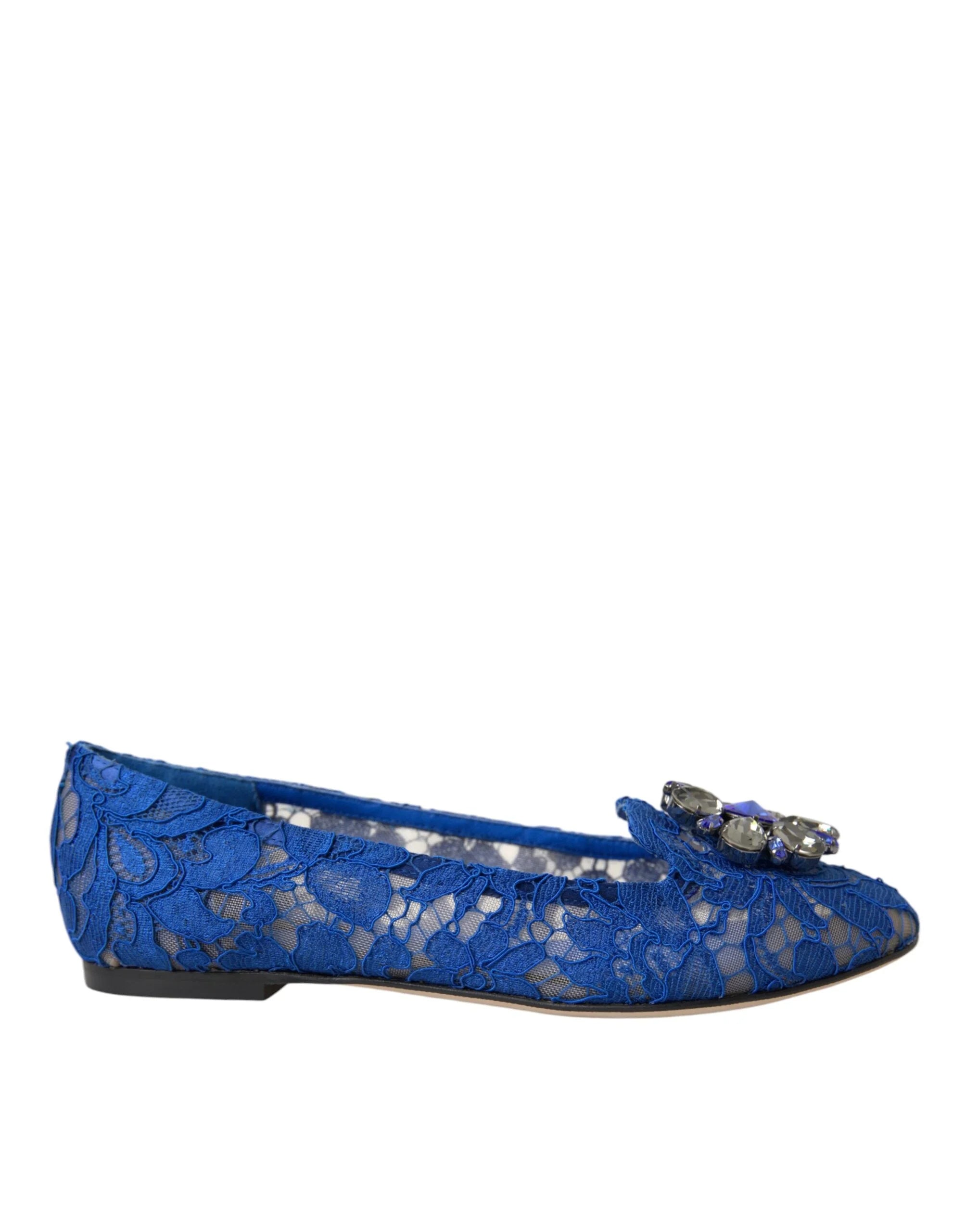 Dolce & Gabbana Ballerinas aus blauer Spitze mit Kristallen, Loafers, Schuhe