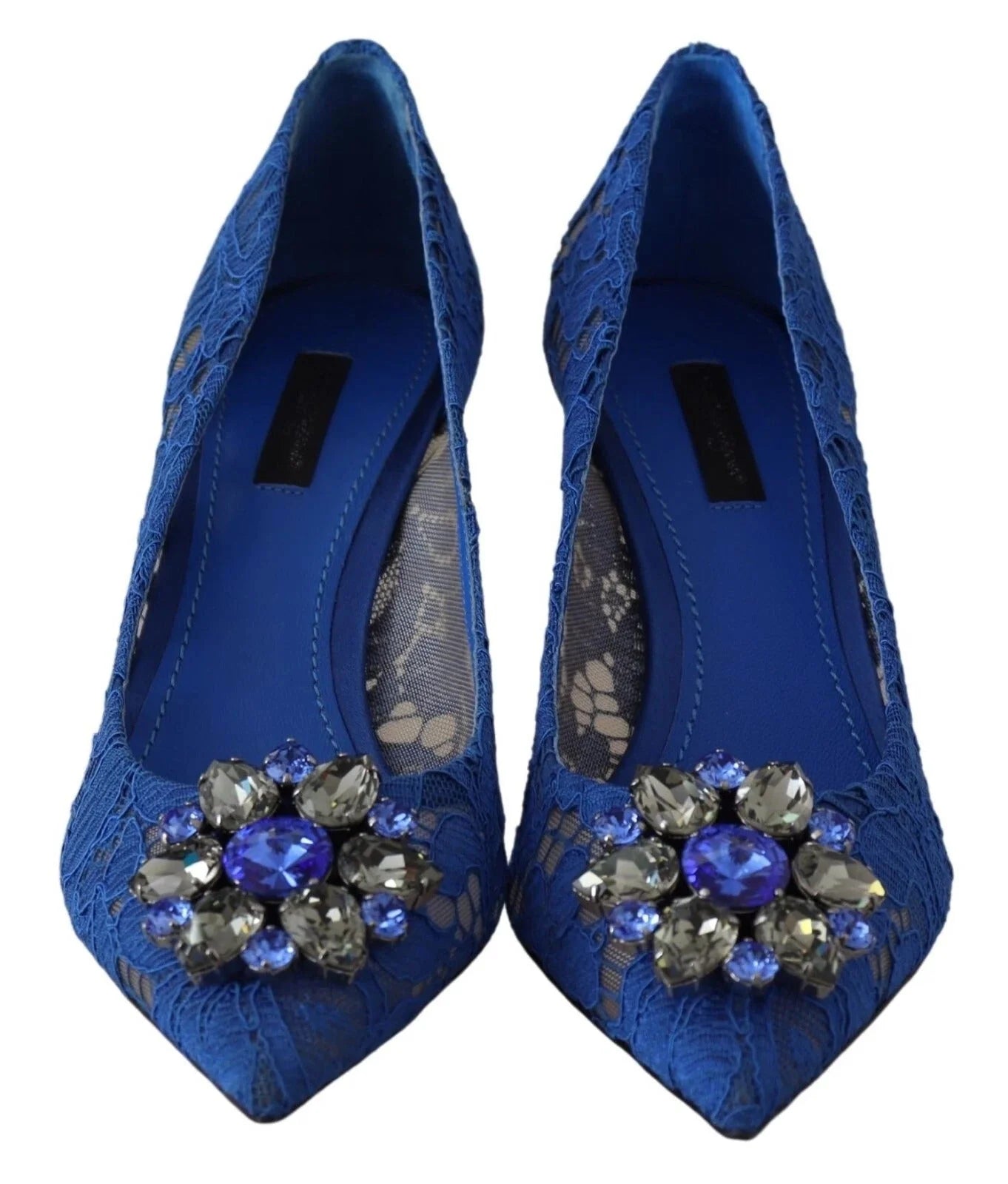 Dolce & Gabbana Blue Lace Crystal Ballet Pumps Shoes - EU37.5/US7 - Heels