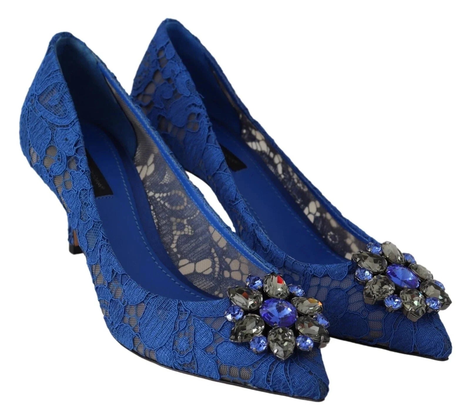 Dolce & Gabbana Blue Lace Crystal Ballet Pumps Shoes - EU37.5/US7 - Heels