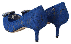 Dolce & Gabbana Blue Lace Crystal Ballet Pumps Shoes - EU37.5/US7 - Heels