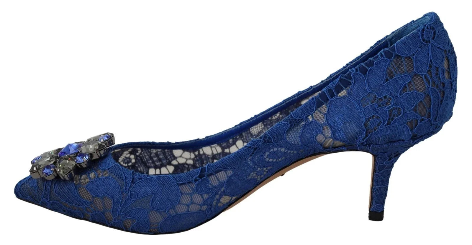 Dolce & Gabbana Blue Lace Crystal Ballet Pumps Shoes - EU37.5/US7 - Heels