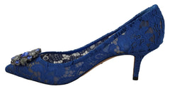 Dolce & Gabbana Blue Lace Crystal Ballet Pumps Shoes - EU37.5/US7 - Heels
