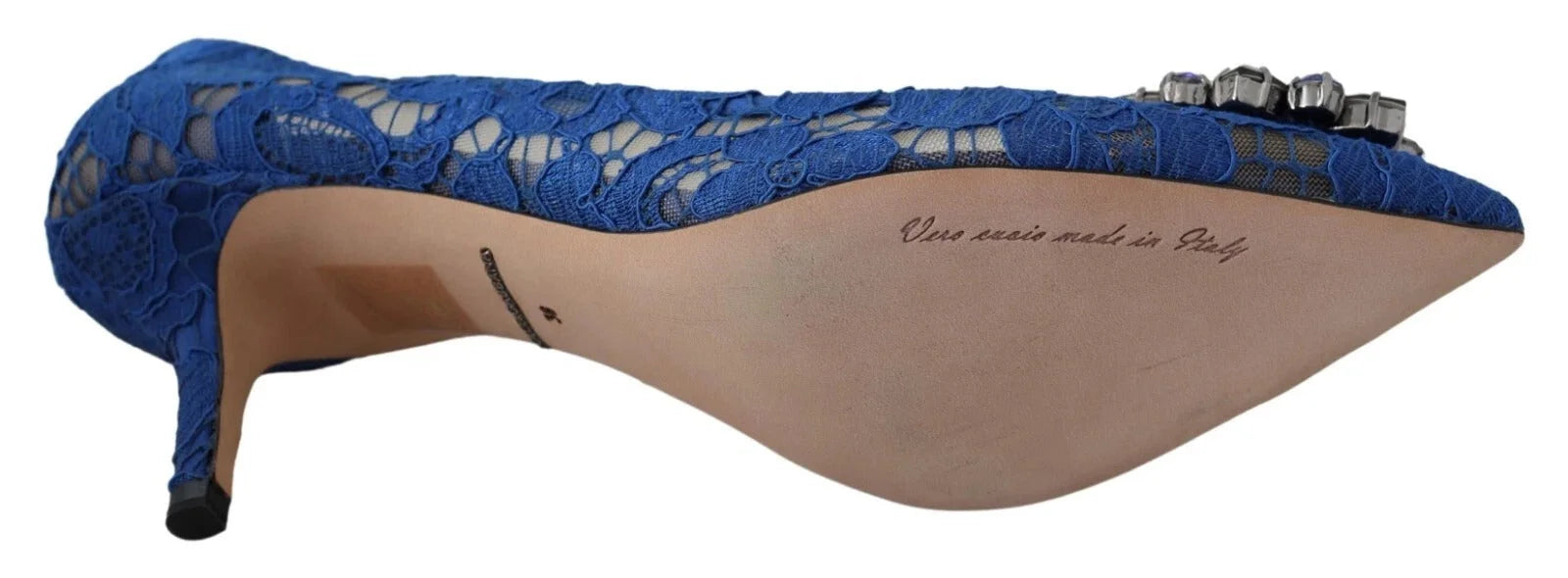 Dolce & Gabbana Blue Lace Crystal Ballet Pumps Shoes - EU37.5/US7 - Heels