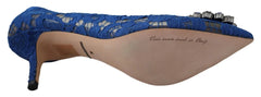 Dolce & Gabbana Blue Lace Crystal Ballet Pumps Shoes - EU37.5/US7 - Heels