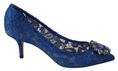 Dolce & Gabbana Blue Lace Crystal Ballet Pumps Shoes - EU37.5/US7 - Heels