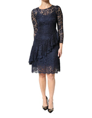 Dolce & Gabbana Blue Lace Ruffle A-line Knee Length Dress - IT40|S