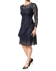 Dolce & Gabbana Blue Lace Ruffle A-line Knee Length Dress - IT40|S